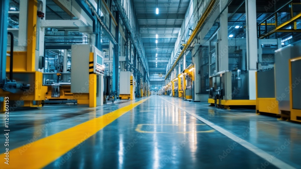 Modern industrial factory interior with equipment and bright lighting Modern industrial factory interior with equipment and bright lighting