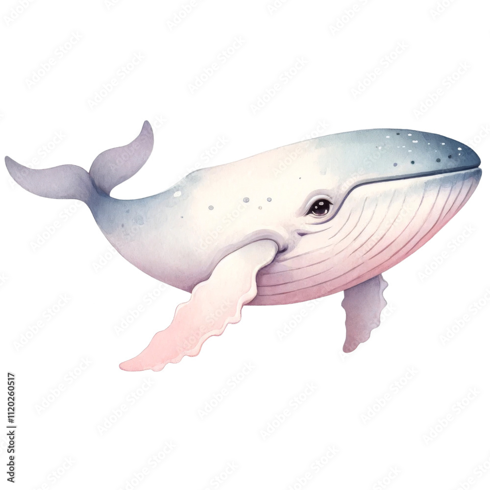 Watercolor Blue Whale Illustration in Soft Tones. Watercolor Blue Whale Illustration in Soft Tones.