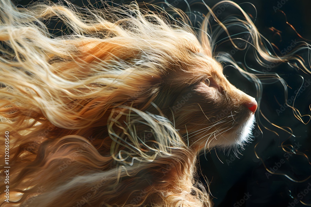 Naklejka premium Majestic Lion with Flowing Mane Captured in Motion