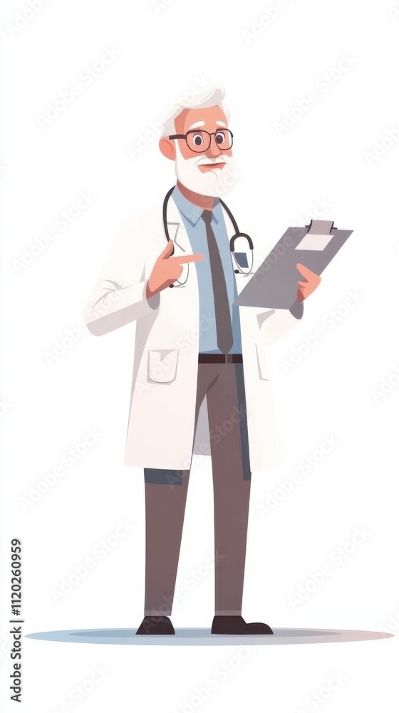 A senior doctor explaining medical charts, standing full body on a white background A senior doctor explaining medical charts, standing full body on a white background