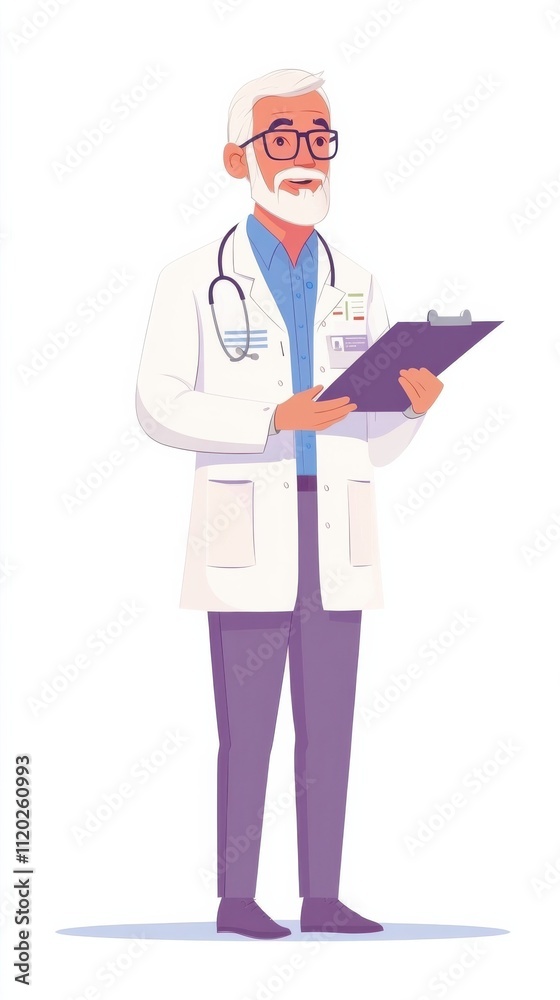 A senior doctor explaining medical charts, standing full body on a white background A senior doctor explaining medical charts, standing full body on a white background