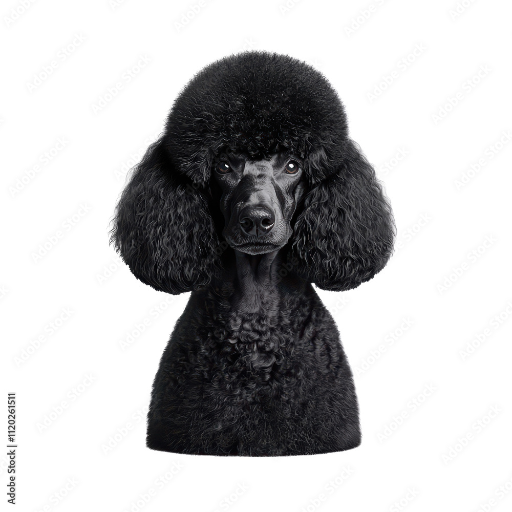 Fluffy black poodle with distinctive curly coat and expressive eyes. This elegant dog exudes charm and personality, making it beloved pet. isolated on transparent background Fluffy black poodle with distinctive curly coat and expressive eyes. This elegant dog exudes charm and personality, making it beloved pet. isolated on transparent background