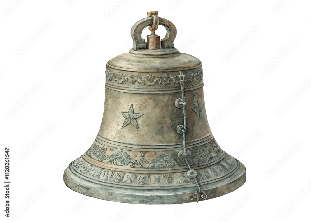 old bell with a weathered patina engraving color sketch illustration old bell with a weathered patina engraving color sketch illustration