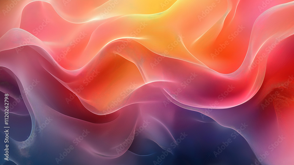 Obraz premium Vibrant Abstract Wave Pattern in a Spectrum of Colors. This captivating abstract image showcases a dynamic interplay of waves in a spectrum of vibrant colors, from blues and purples to oranges and yel