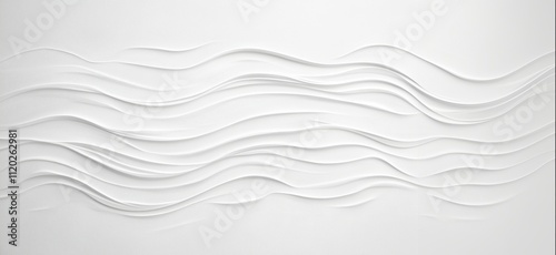 Textured white waves design, smooth flowing lines create depth and dimension, minimalist aesthetic, modern decor, copy space for text