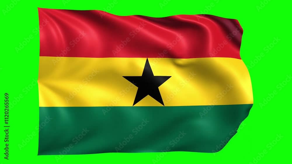 Ghana waving flag on green screen background for motion graphics and video production