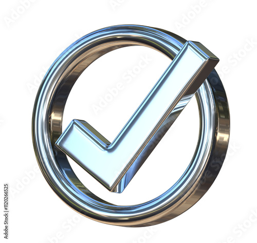 Silver Checkmark With Circle Icon 3d on png transparent background.