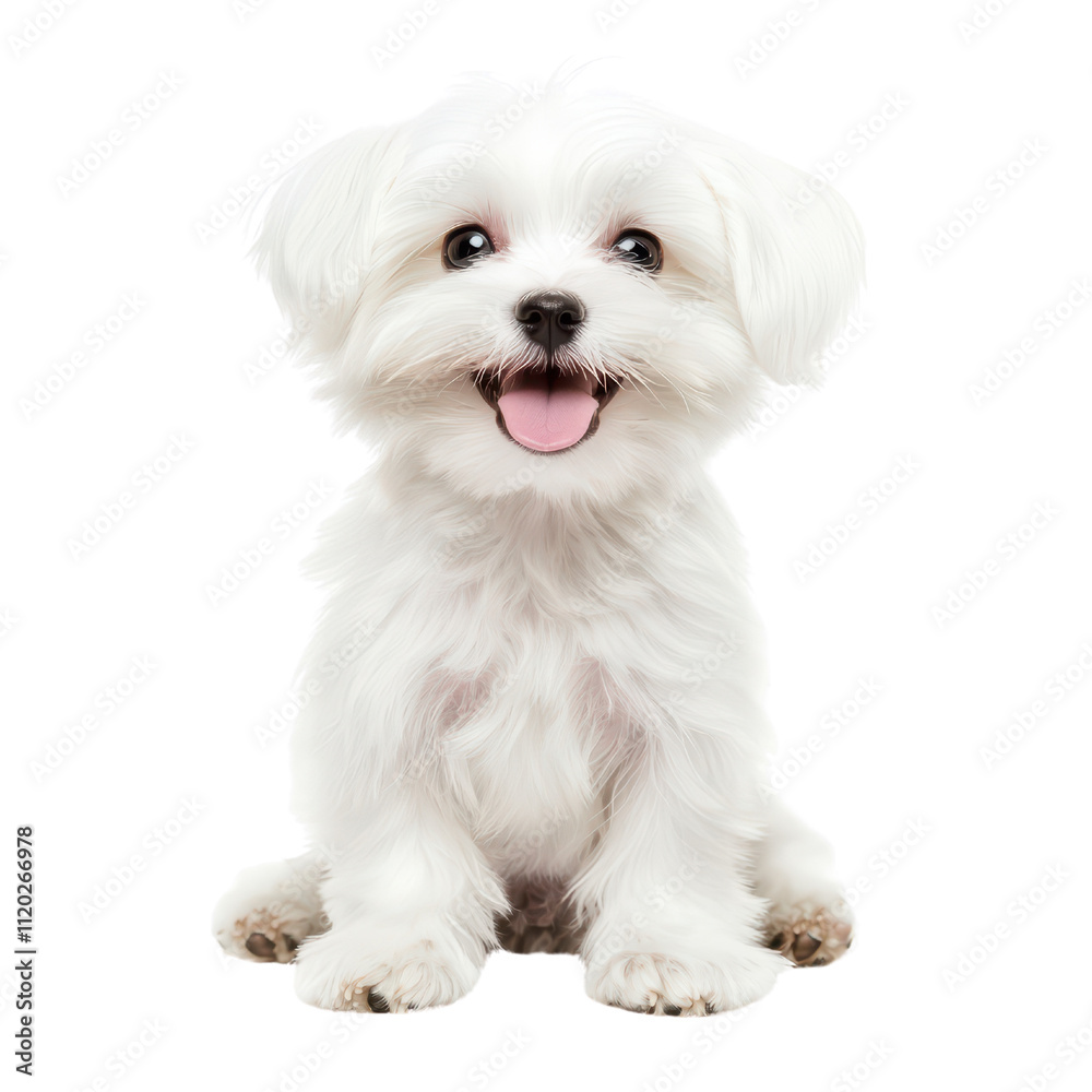 Fluffy white dog with happy expression, sitting and looking at camera. isolated on transparent background Fluffy white dog with happy expression, sitting and looking at camera. isolated on transparent background