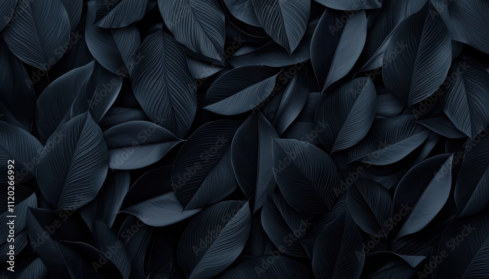 A close-up view of dark leaves layered together, showcasing their smooth texture and rich color, creating an elegant and moody aesthetic. A close-up view of dark leaves layered together, showcasing their smooth texture and rich color, creating an elegant and moody aesthetic.