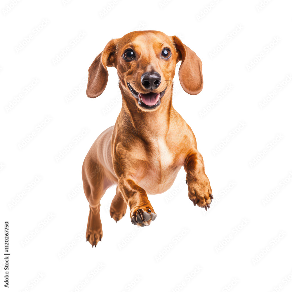 Playful dachshund jumping with joy, showcasing its lively spirit and energy. isolated on transparent background Playful dachshund jumping with joy, showcasing its lively spirit and energy. isolated on transparent background