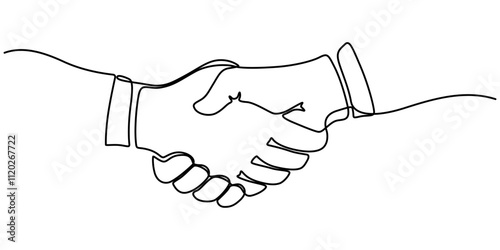 hand drawn continuous one line of handshake. poster art print. vector illustration, two businessmen shaking hands. Continuous one line drawing illustration vector, Handshake continuous line drawing. 