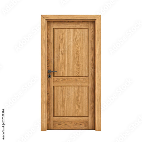 Wooden door with natural finish and simple design, perfect for home interiors. isolated on transparent background