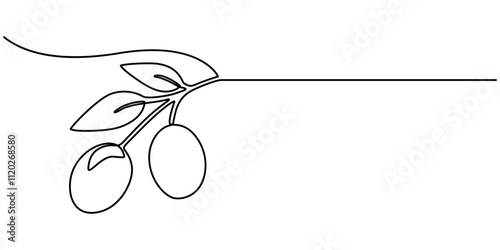 Continuous Line Drawing of Olive Icon. Hand Drawn Symbol Vector Illustration, Olive Brunch Vector Illustration. Fruit, Green, Mediterranean Cuisine, Olive Oil, Aroma, Single one line drawing of heap. 