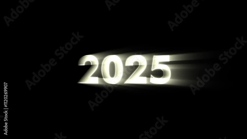 2025 text light animation white color with black background