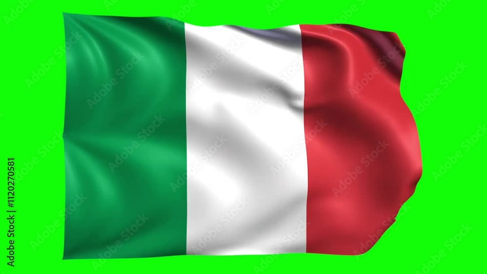 Animated Italy waving flag on green screen background for motion graphics and video production