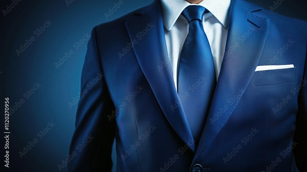 Elegant male businessman dark blue suit with tie closeup photo luxury wardrobe Elegant male businessman dark blue suit with tie closeup photo luxury wardrobe