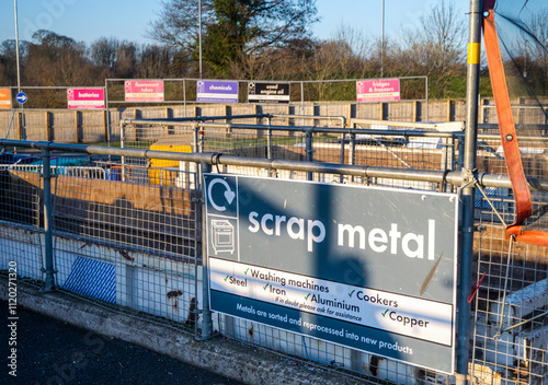 Recycling center and iron container , for collecting recyclable scrap metal items,England,UK.