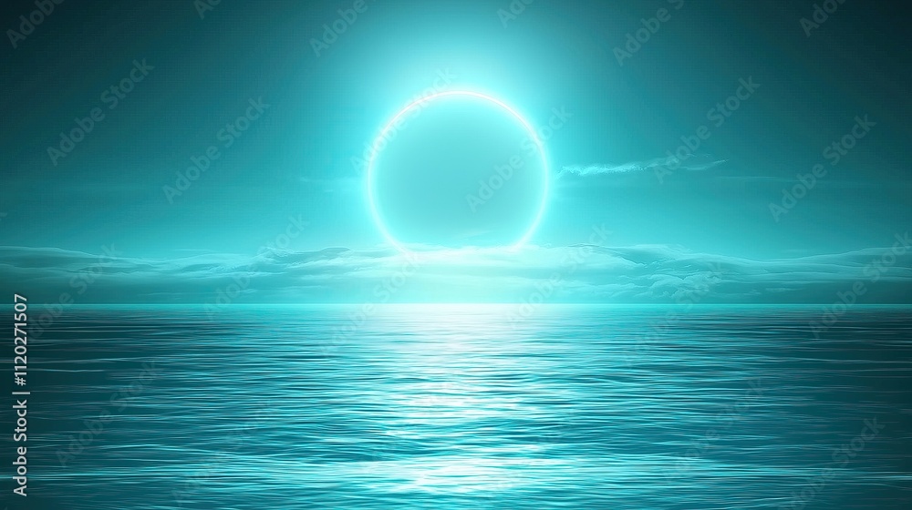 Serene turquoise sunset over calm ocean waters evoking tranquility and peace Serene turquoise sunset over calm ocean waters evoking tranquility and peace
