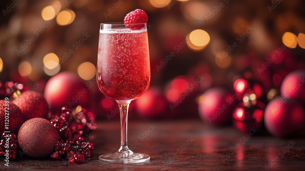 Festive raspberry sparkling drink for celebrating the Christmas holiday. Festive raspberry sparkling drink for celebrating the Christmas holiday.