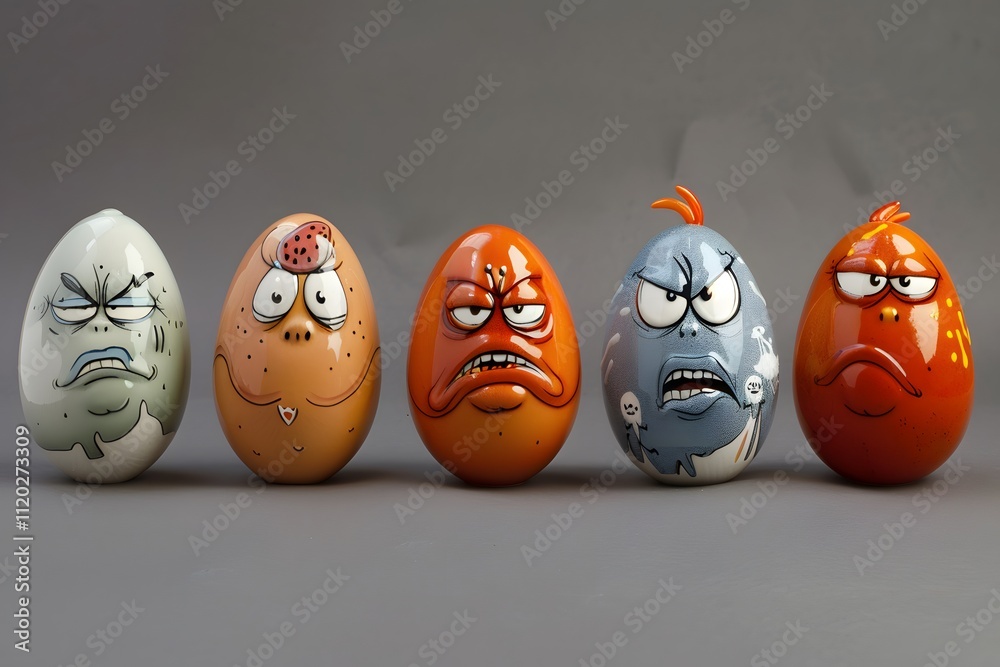 Colorful Cartoon Eggs with Unique Expressions Colorful Cartoon Eggs with Unique Expressions