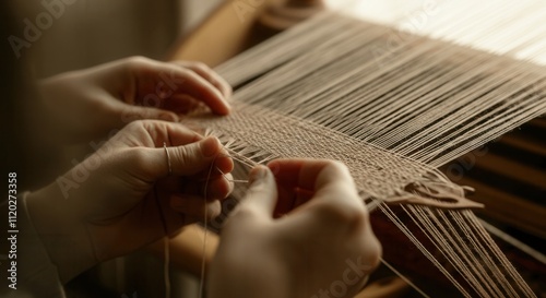 Traditional hand weaving on wooden loom
