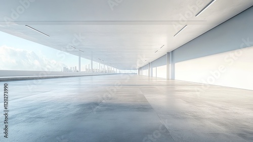 illustration architectural with bare concrete floor and minimal white exterior. Ai generated image