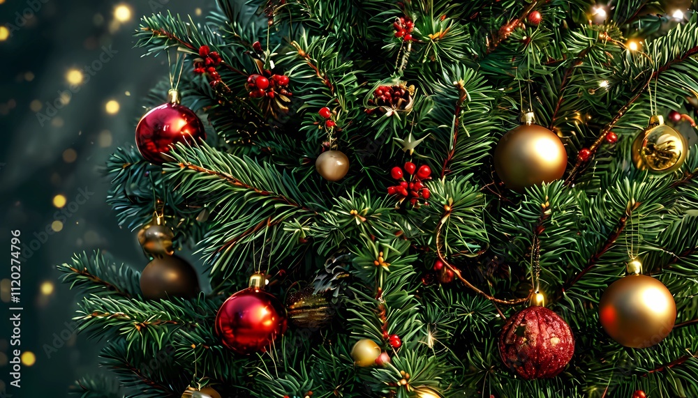 Christmas tree with gold and red decorations Christmas tree with gold and red decorations