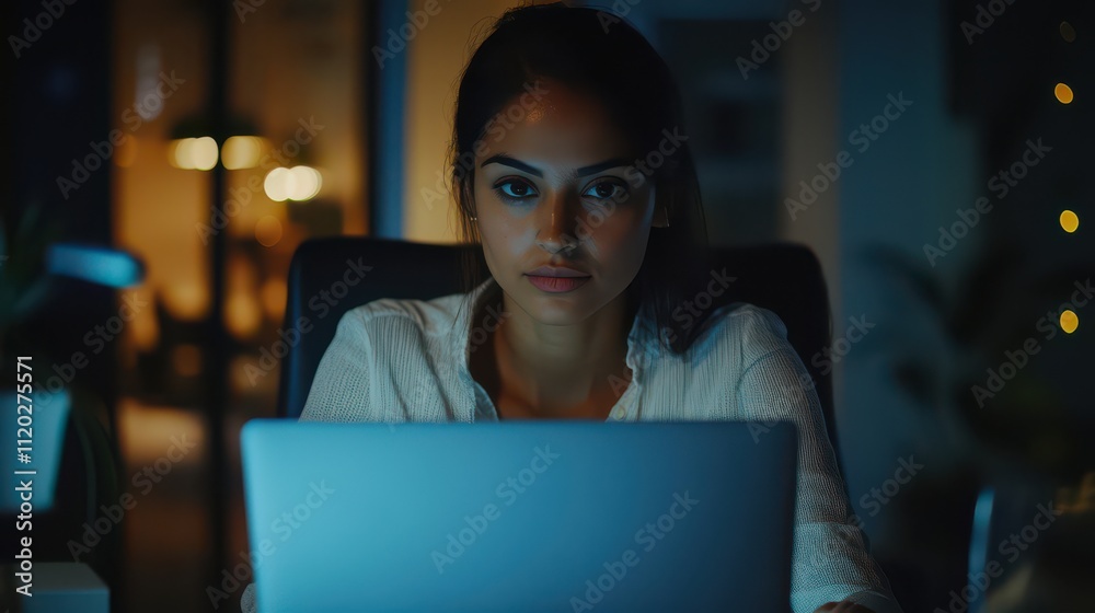 Focused on Work: A Late-Night Productivity Scene Focused on Work: A Late-Night Productivity Scene