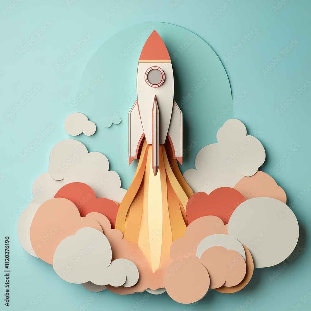Creative Rocket Launch Design in Paper Art Style Creative Rocket Launch Design in Paper Art Style