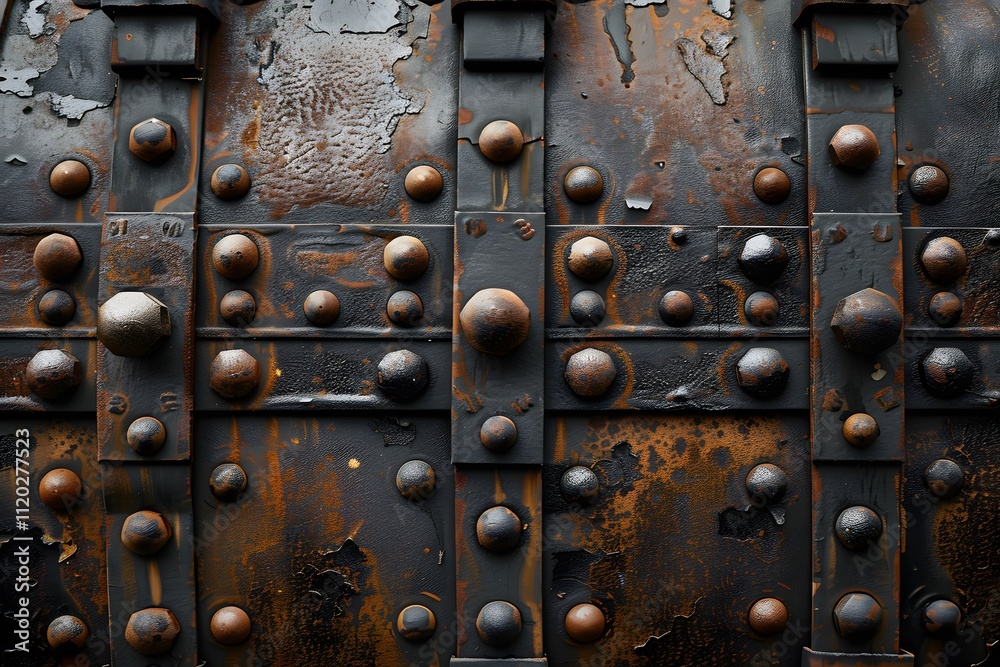 Antique Iron Door with Detailed Rusty Metal Studs for Industrial Design Concepts Antique Iron Door with Detailed Rusty Metal Studs for Industrial Design Concepts