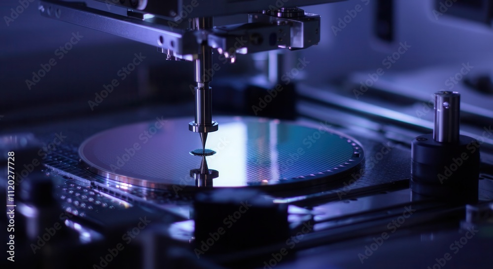 Precision manufacturing of semiconductor wafers blue lighting Precision manufacturing of semiconductor wafers blue lighting