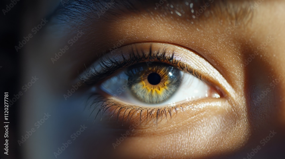 Obraz premium A unique gray eye of a mixed-race person in close-up, featuring a soft gradient of color and sharp pupil contrast