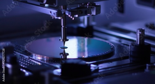 Precision manufacturing of semiconductor wafers blue lighting