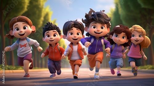 A photo of a 3D character leading a group exercise