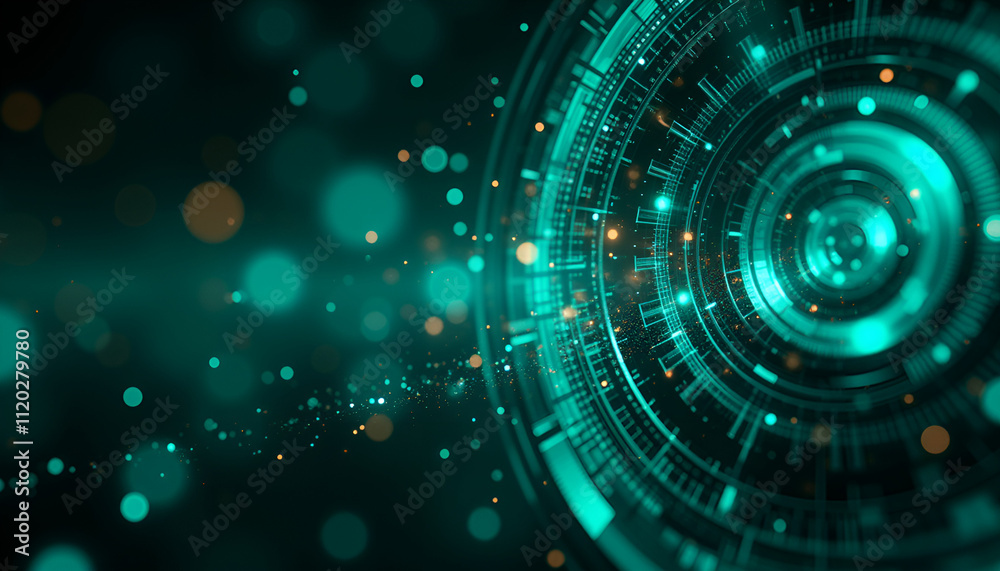 Fototapeta premium Futuristic abstract background, glowing circles, dynamic design, technology concept, copy space