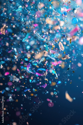 Visualization of microplastics permeating the atmosphere, impacting air quality.