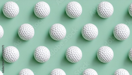 Wallpaper design featuring a pattern of white golf balls on a green background.
