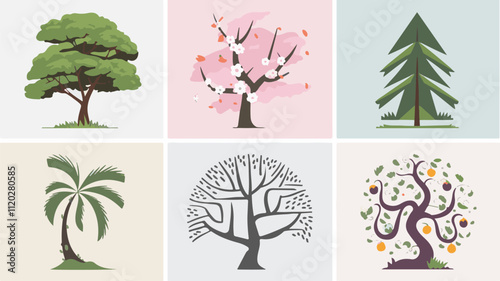 Wallpaper Mural Unique Tree Design Collection: Vibrant Vector Illustrations in Minimalist Grid Torontodigital.ca