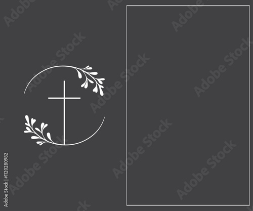 Funeral card. Empty card with cross and text window