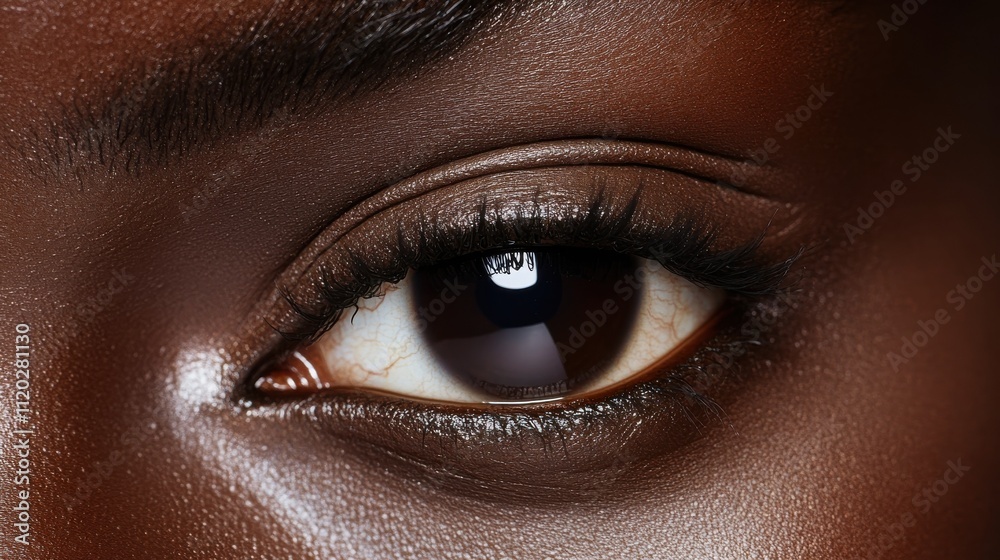 A warm brown eye of an African individual, showcasing rich depth and vibrant reflections A warm brown eye of an African individual, showcasing rich depth and vibrant reflections