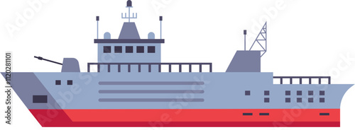 Powerful warship equipped with advanced weaponry and radar systems, sailing on a mission to safeguard maritime borders and maintain security in territorial waters