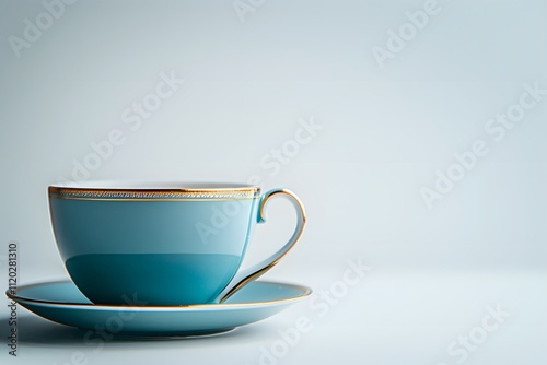 Elegant Teacup and Saucer in Soft Blue with Gold Accents