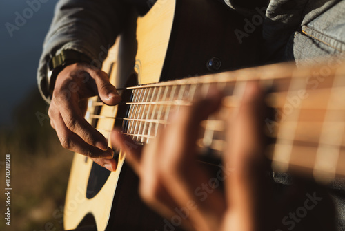 Sunset guitar close up
