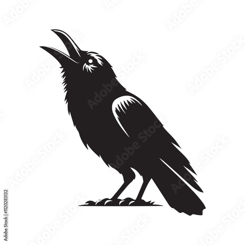 Crow with an open beak silhouette vector art black color design and solid white background