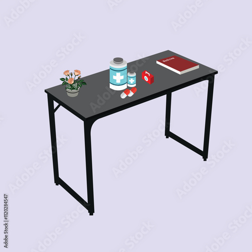 Long  table top isolated on medicine with clipping path