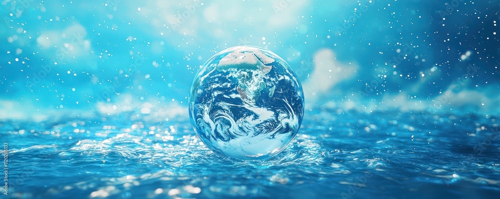 World water day. Realistic drop of water falling on blue sea background. Earth day. Generative AI. World water day. Realistic drop of water falling on blue sea background. Earth day. Generative AI.