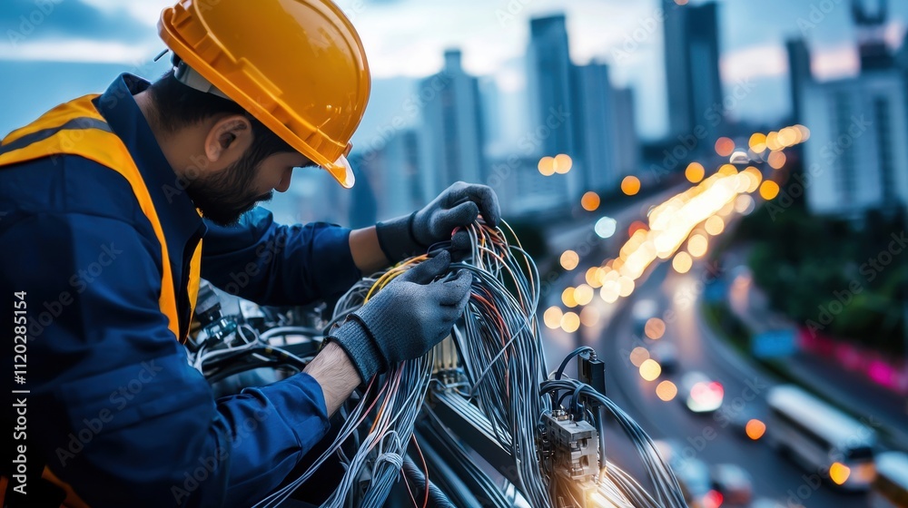Urban fiber optic repairs by technicians to enhance internet connectivity and infrastructure Urban fiber optic repairs by technicians to enhance internet connectivity and infrastructure