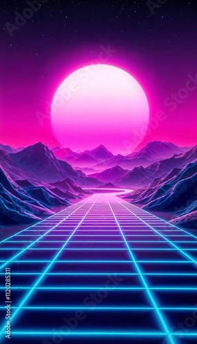 A neon-colored futuristic landscape