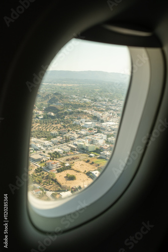 View from an airplane window - houses