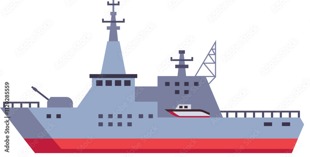 Fototapeta premium Modern warship equipped with advanced weaponry and radar systems, patrolling the sea and safeguarding maritime borders, ensuring national security in a vast oceanic expanse